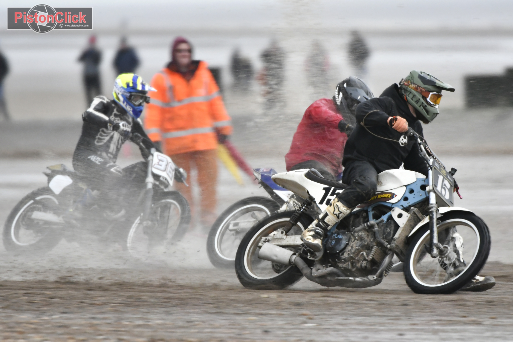 Spray flying up at the beach racing