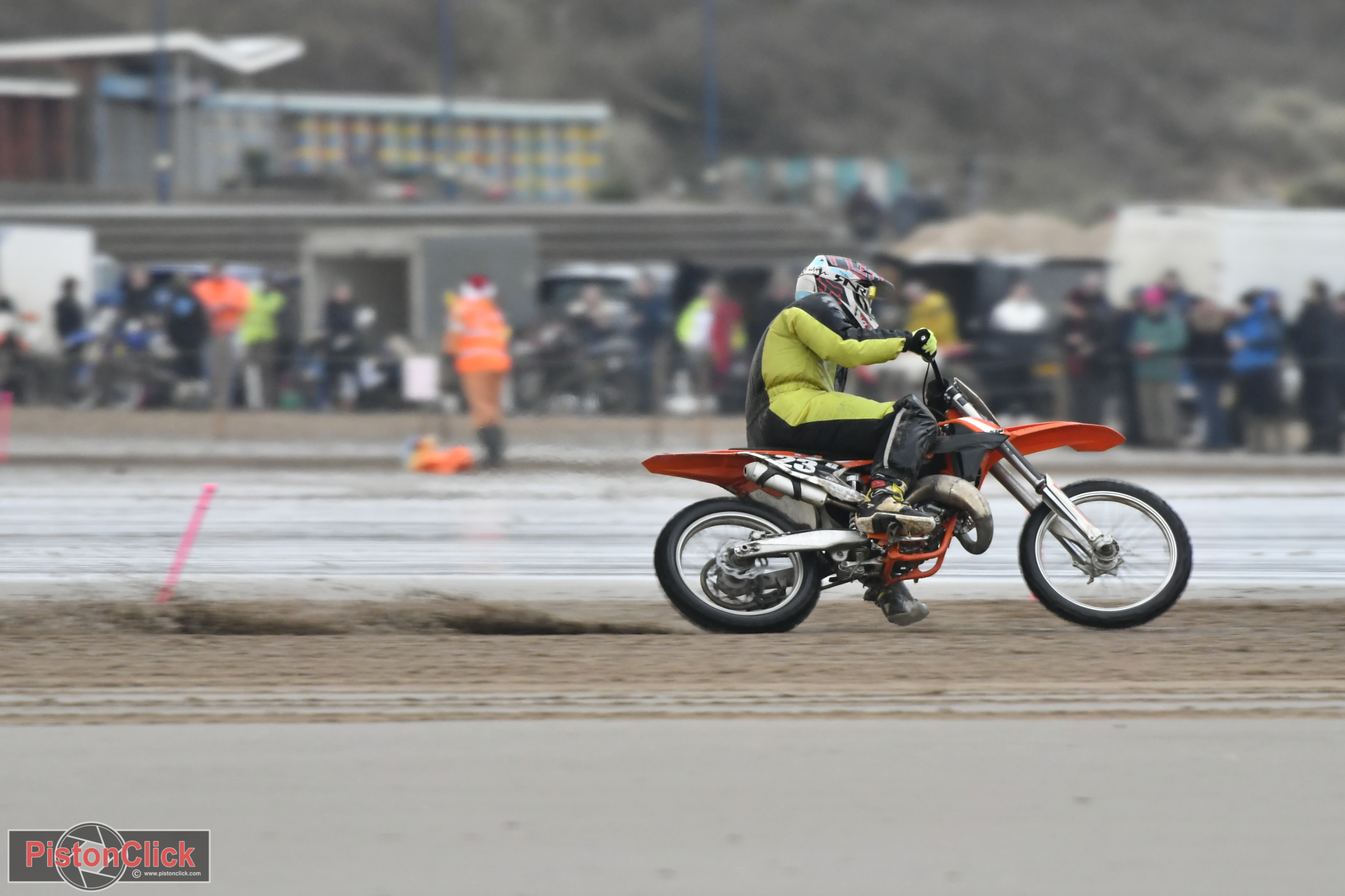 Riders racing on the sand at the Beach Motorcycle Racing Mablethorpe