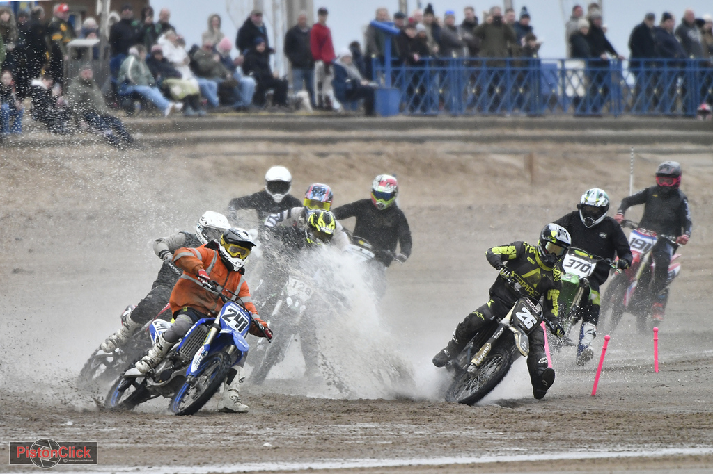 Beach racers splash through the water at Mablethorpe