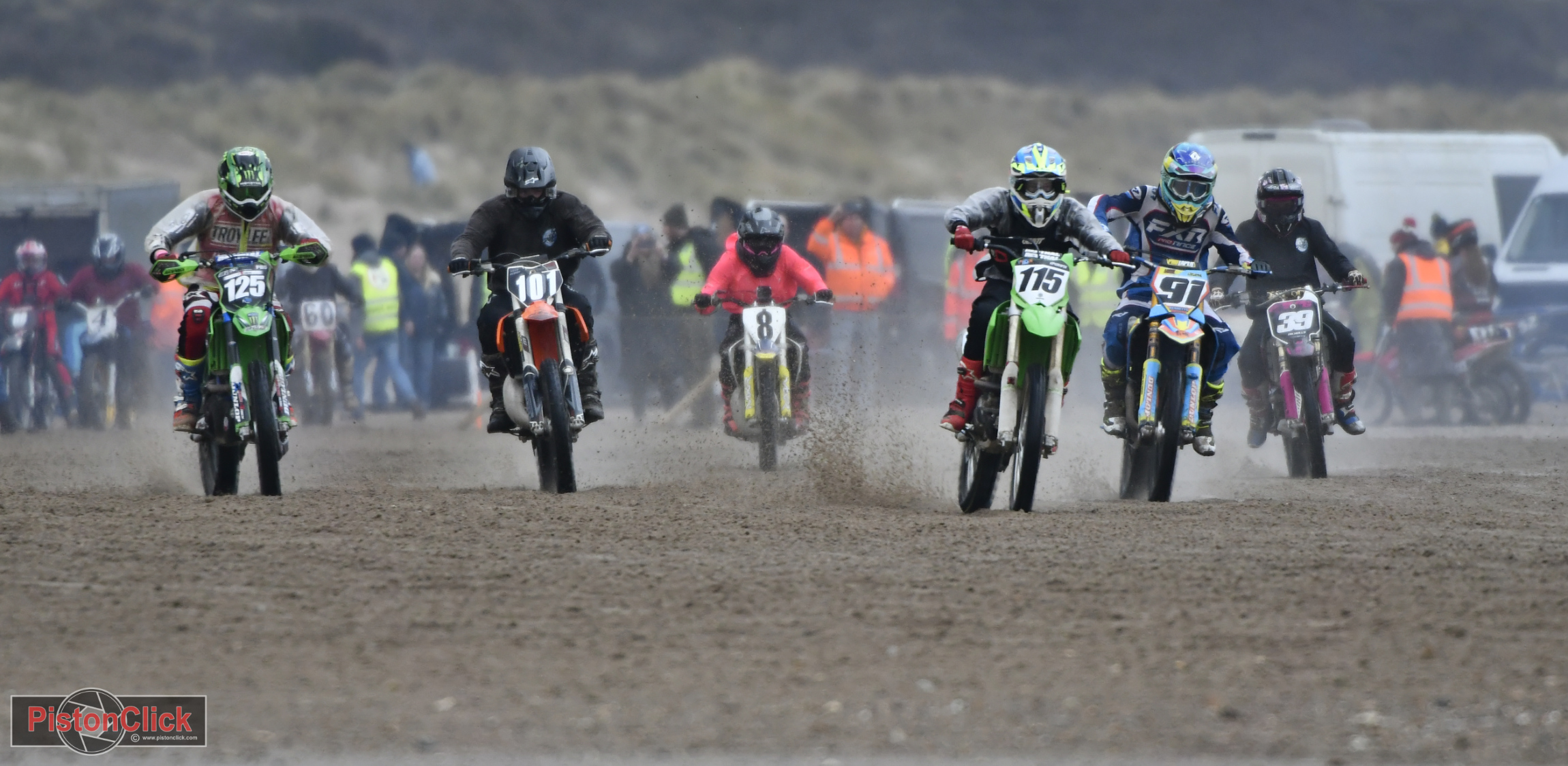Riders racing on the sand at the Beach Motorcycle Racing Mablethorpe