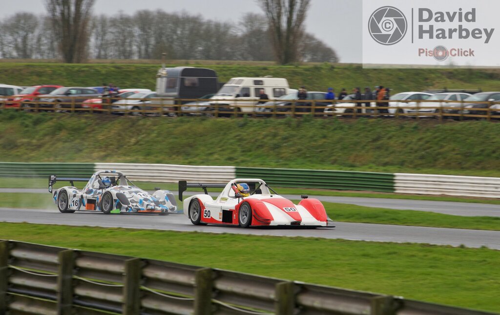 Ash Hicklin in a Radical race car at Mallory Park