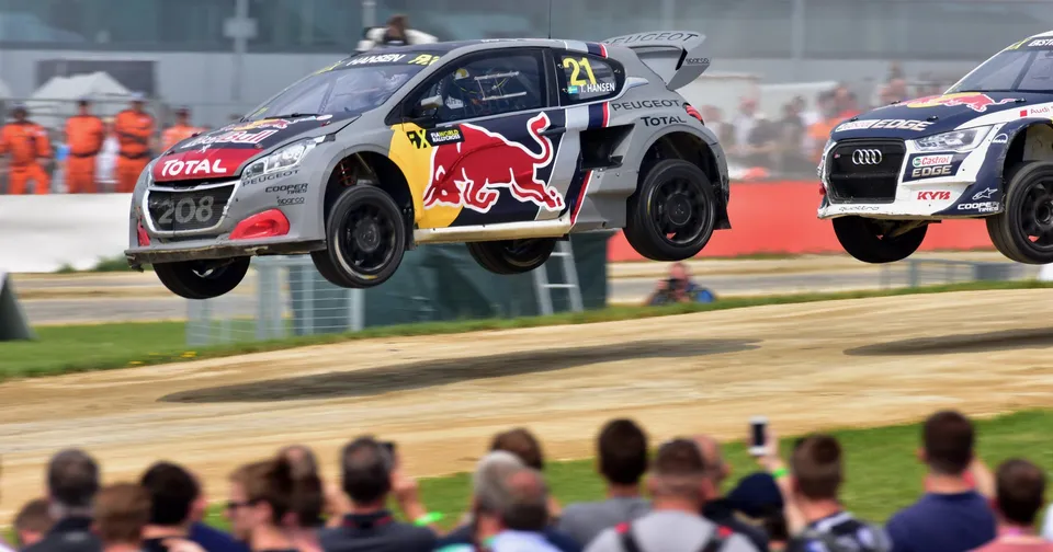 Speed Machine Rally Cross cars jumping at the Silverstone off road track