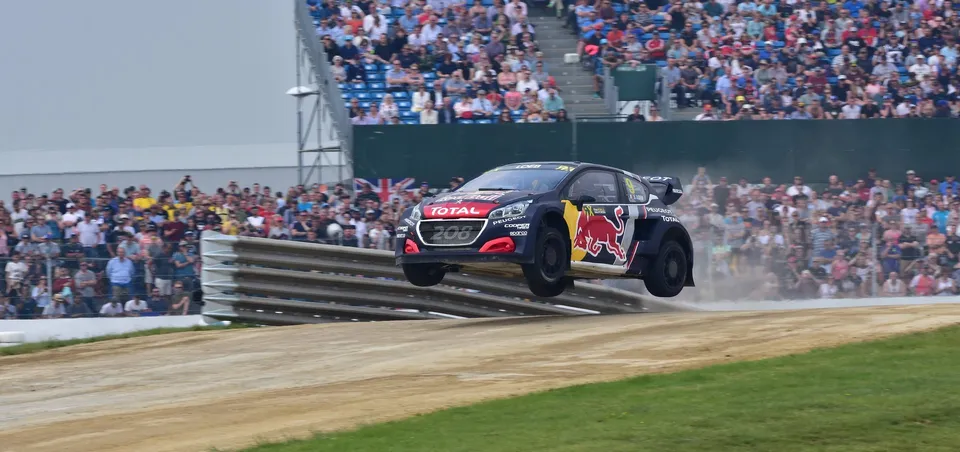 Speed Machine Rally Cross cars jumping at the Silverstone off road track
