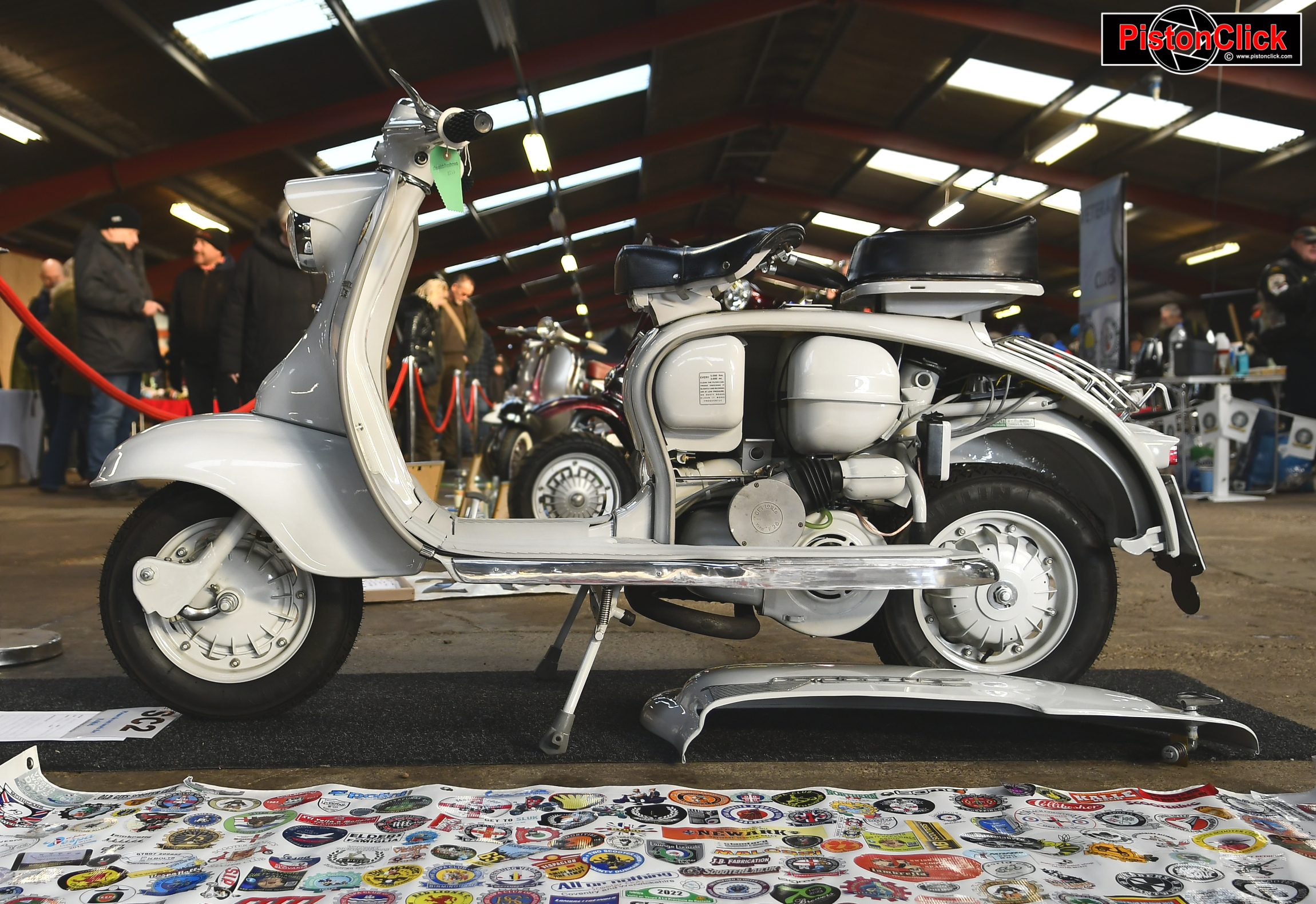Custom, classic, and restored Lambretta  and Vespa scooters at the Newark Show