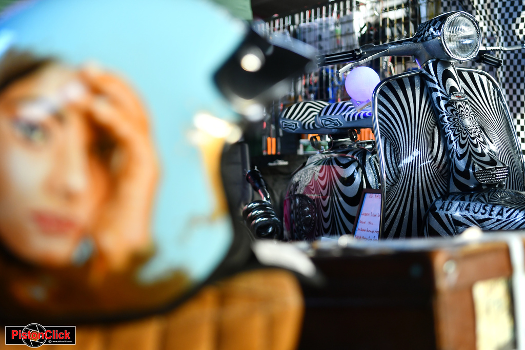 Custom, classic, and restored Lambretta  and Vespa scooters at the Newark Show