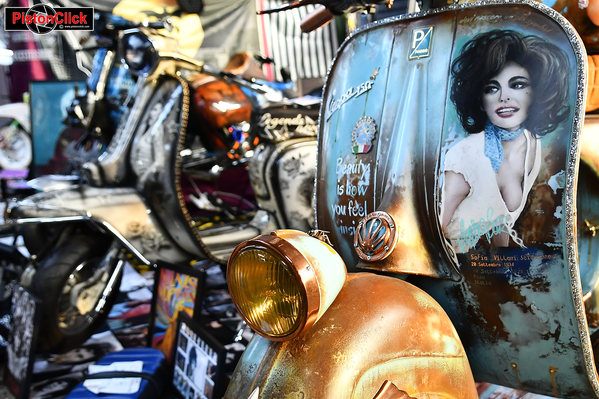 Custom, classic, and restored Lambretta  and Vespa scooters at the Classic Bike Guide Winter Classic show