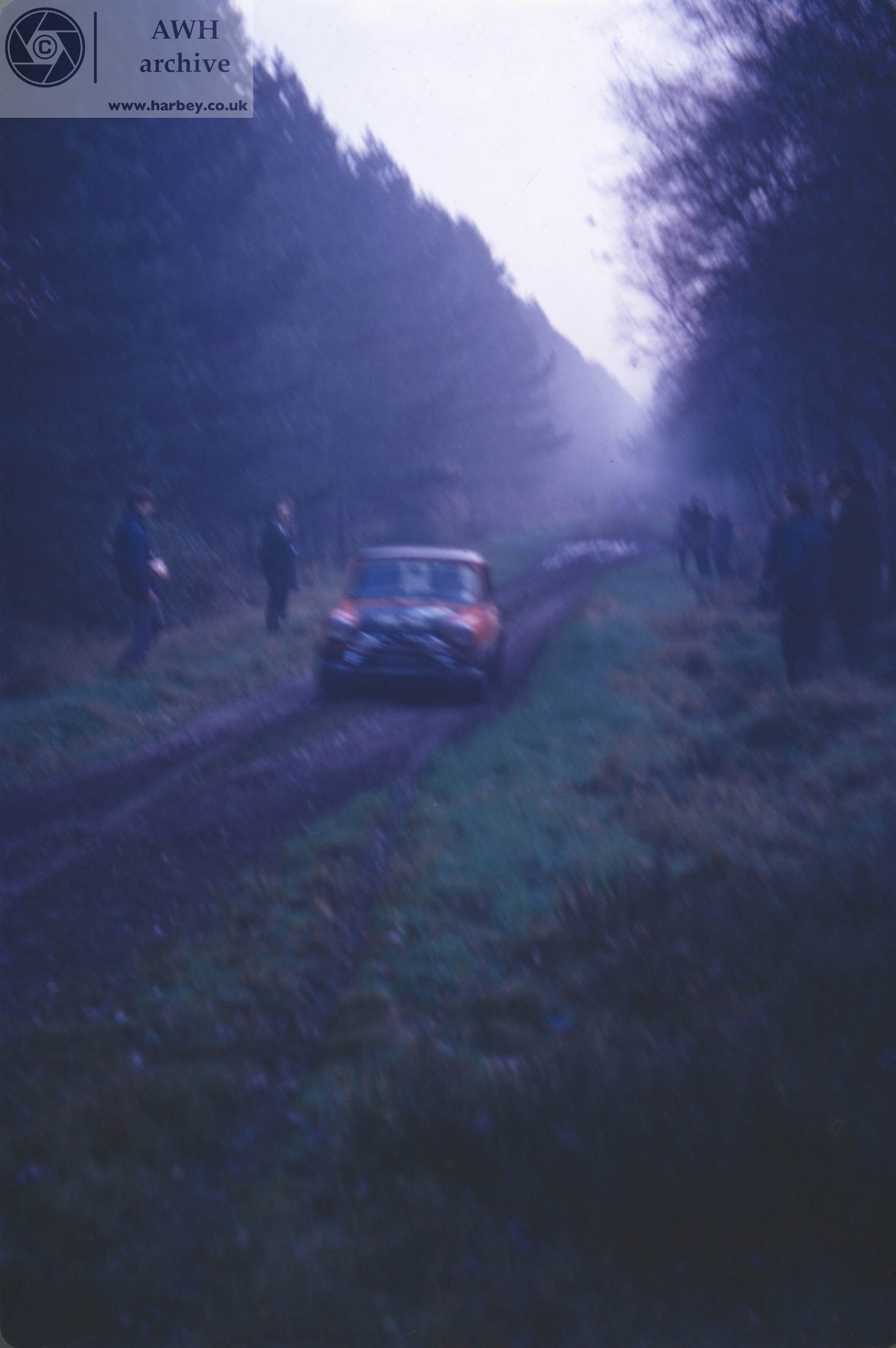 Mini at the 1968 RAC Rally Clipstone Forest