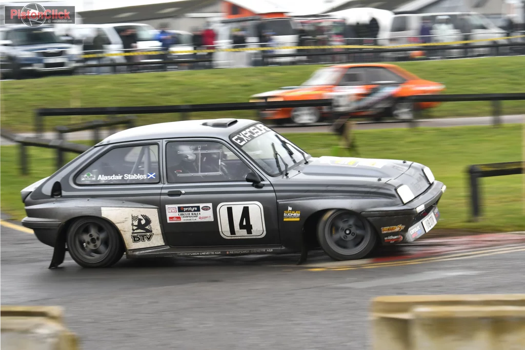 Alasdair Stables/ Neil Jones in a Vauxhall Chevette HSR rally car