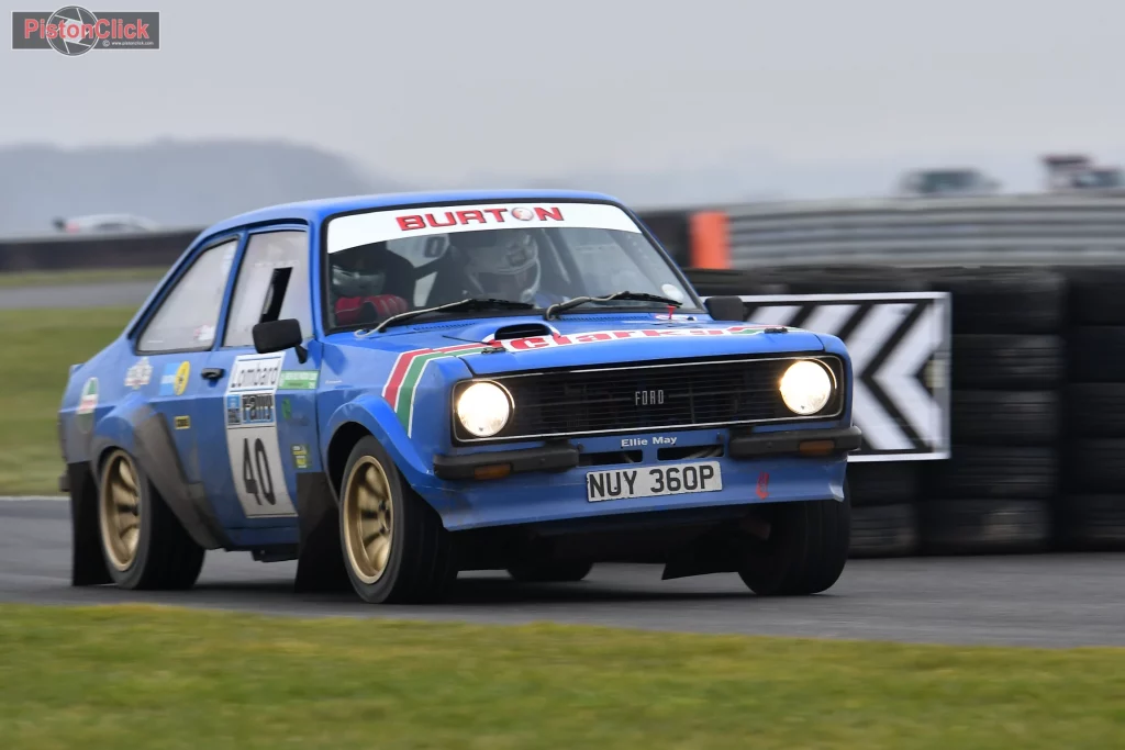 Rob Clark/ Tudor Davies in a Ford Escort rallying at Snetterton 2025