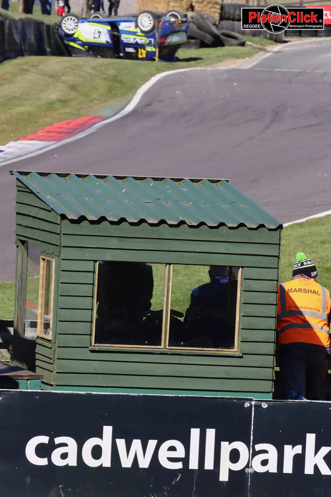 Crashed rally car ar Cadwell Park