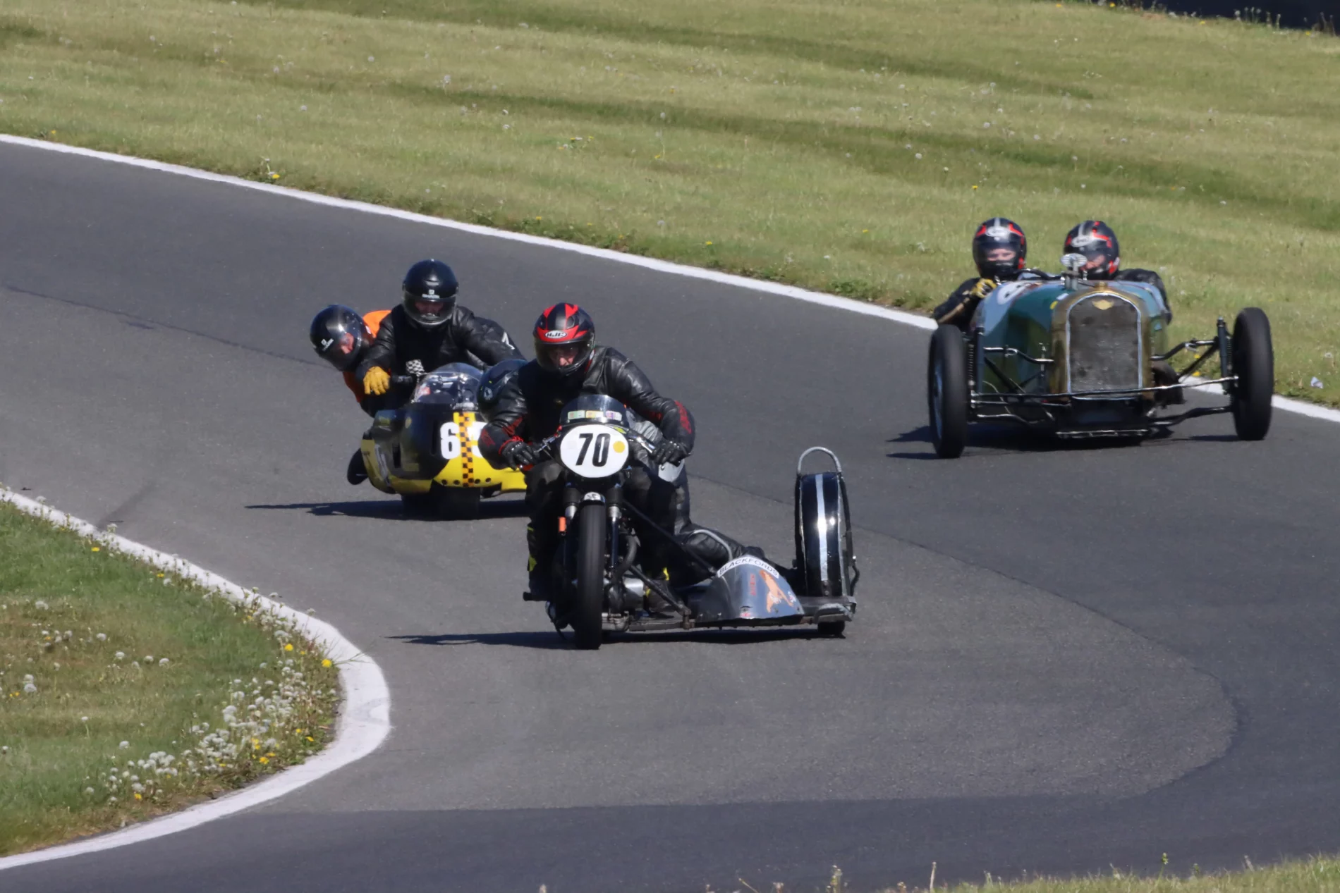 Sidecars racing with the BHRC at Cadwell Park