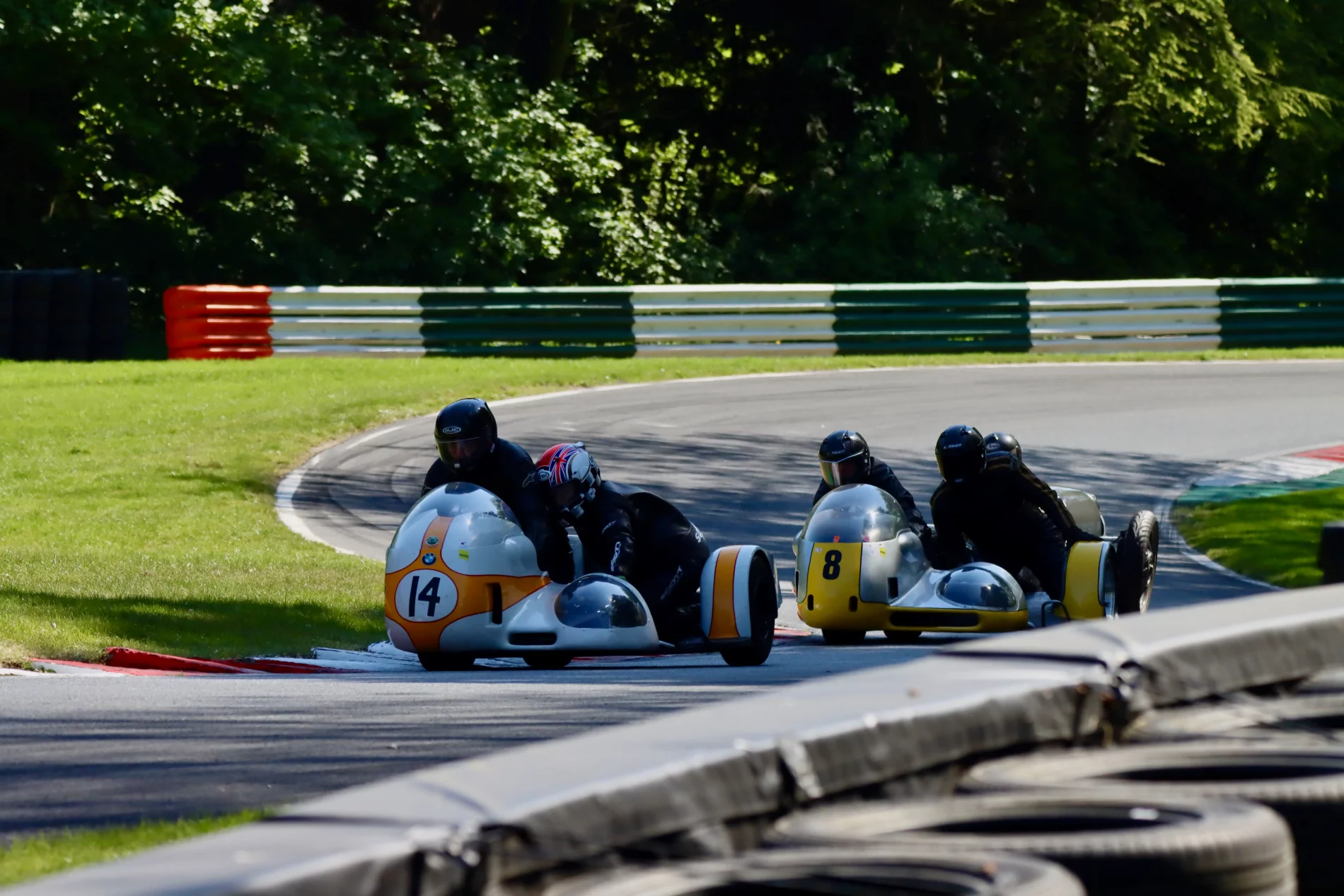 Sidecars racing with the BHRC at Cadwell Park