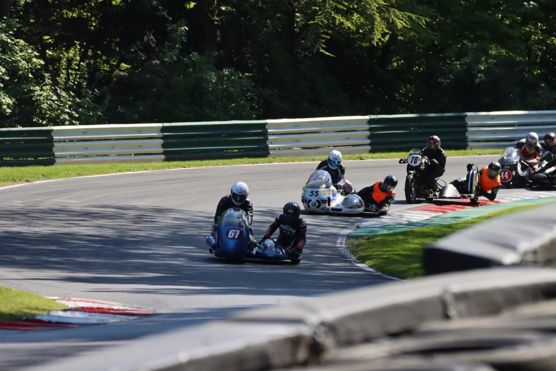 Sidecars racing with the BHRC at Cadwell Park