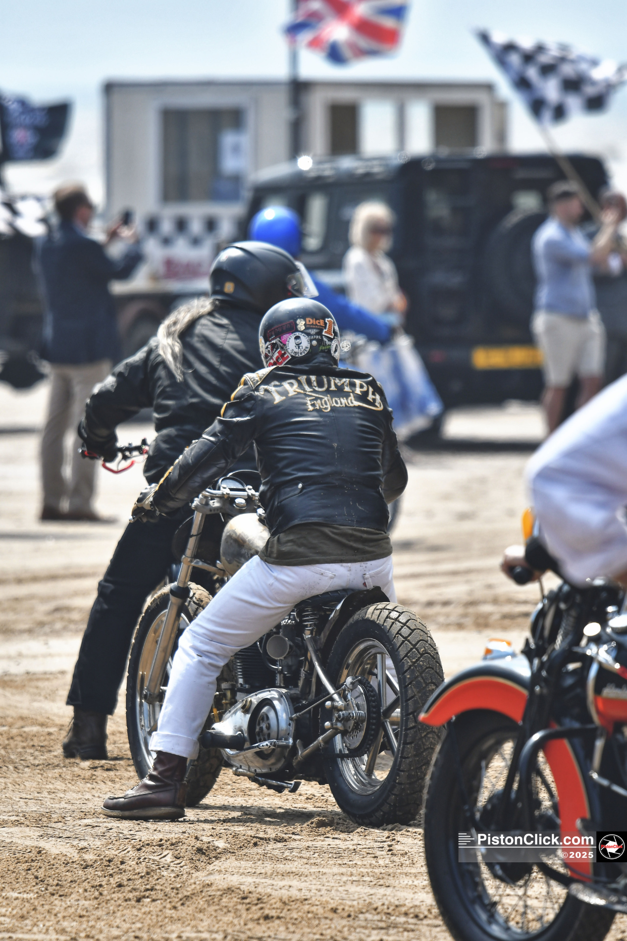 Motorcycles racing on the beach at Bridlington