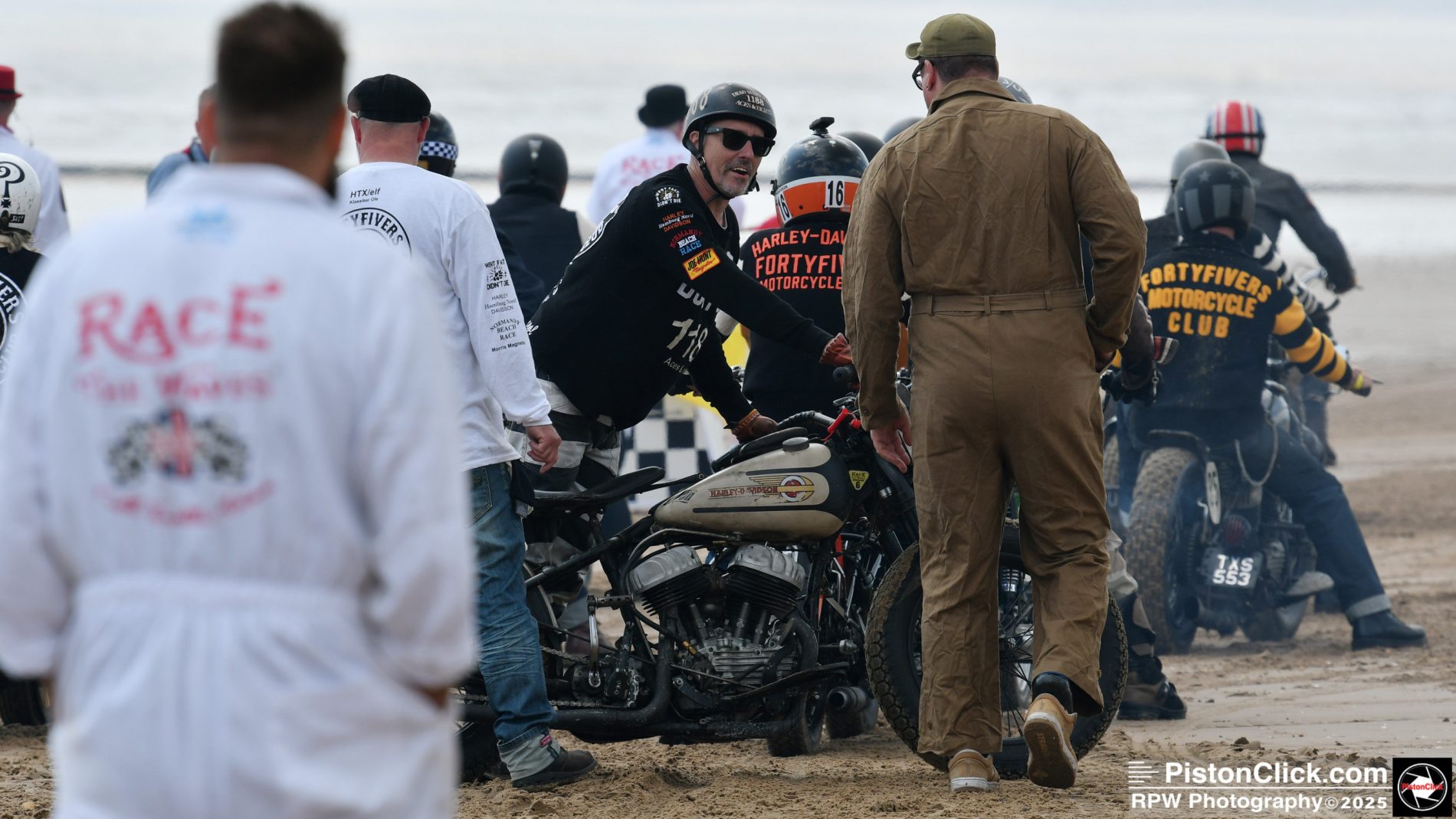 Motorcycles racing on the beach at Bridlington
