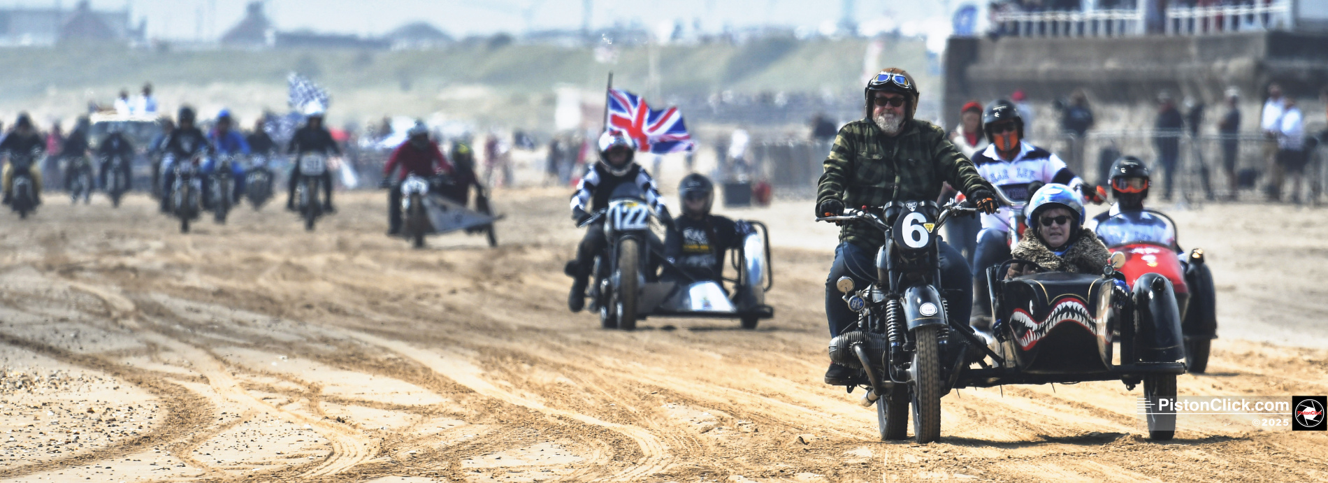 Motorbikes racing on the beach at Bridlington