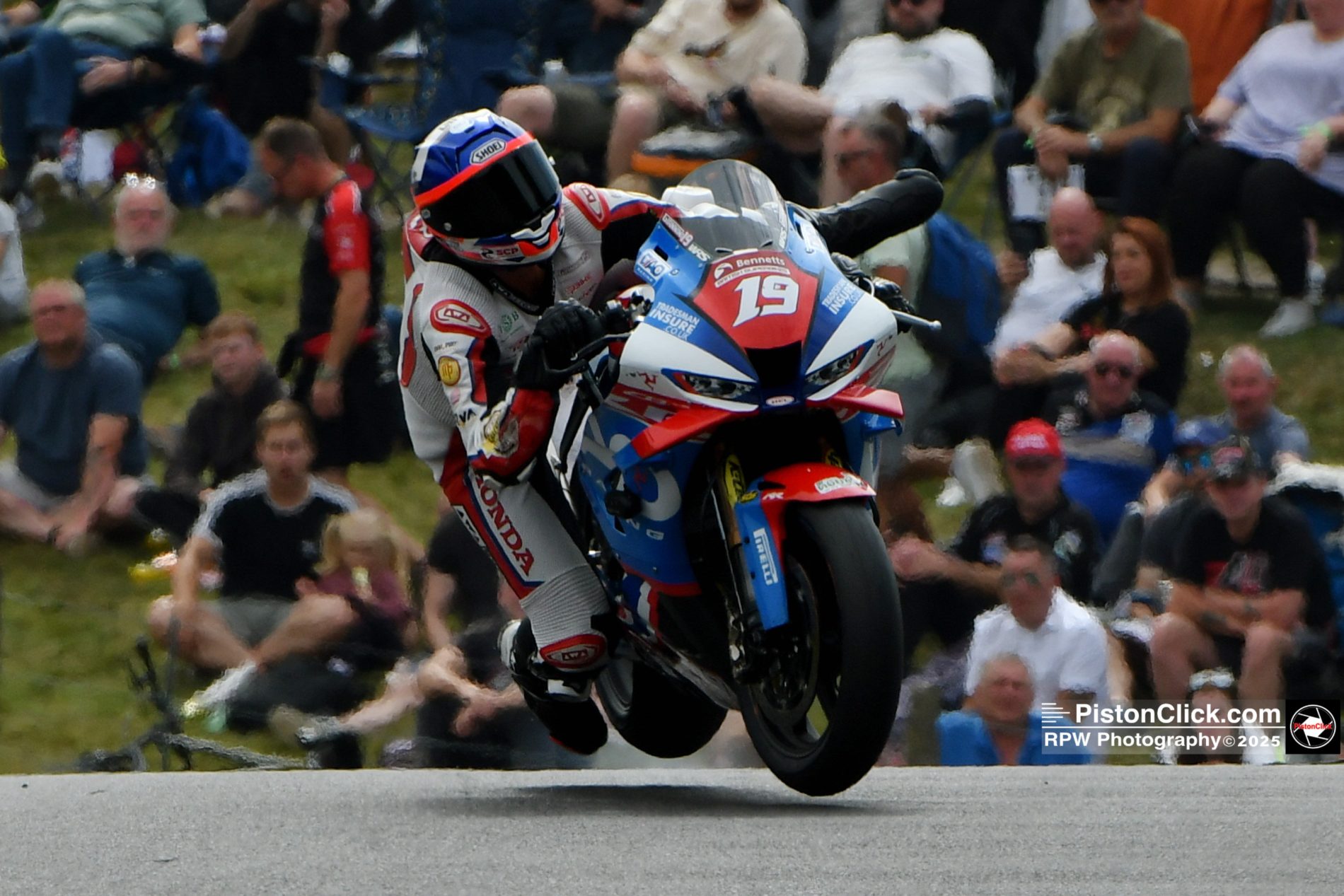 DAO Racing Gabriele Giannini crashes out at the British Superbike meeting at Cadwell Park