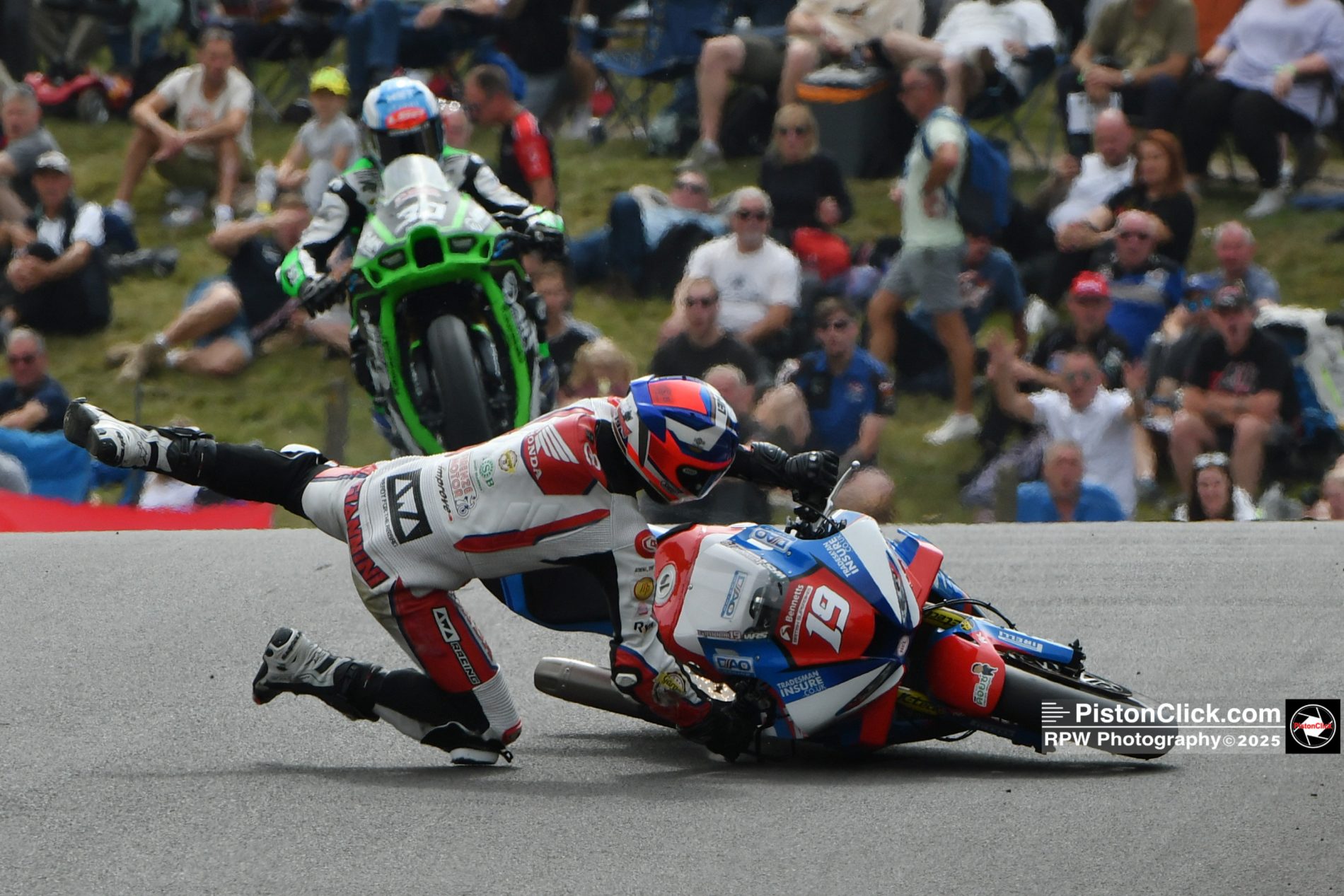 DAO Racing Gabriele Giannini crashes out at the British Superbike meeting at Cadwell Park
