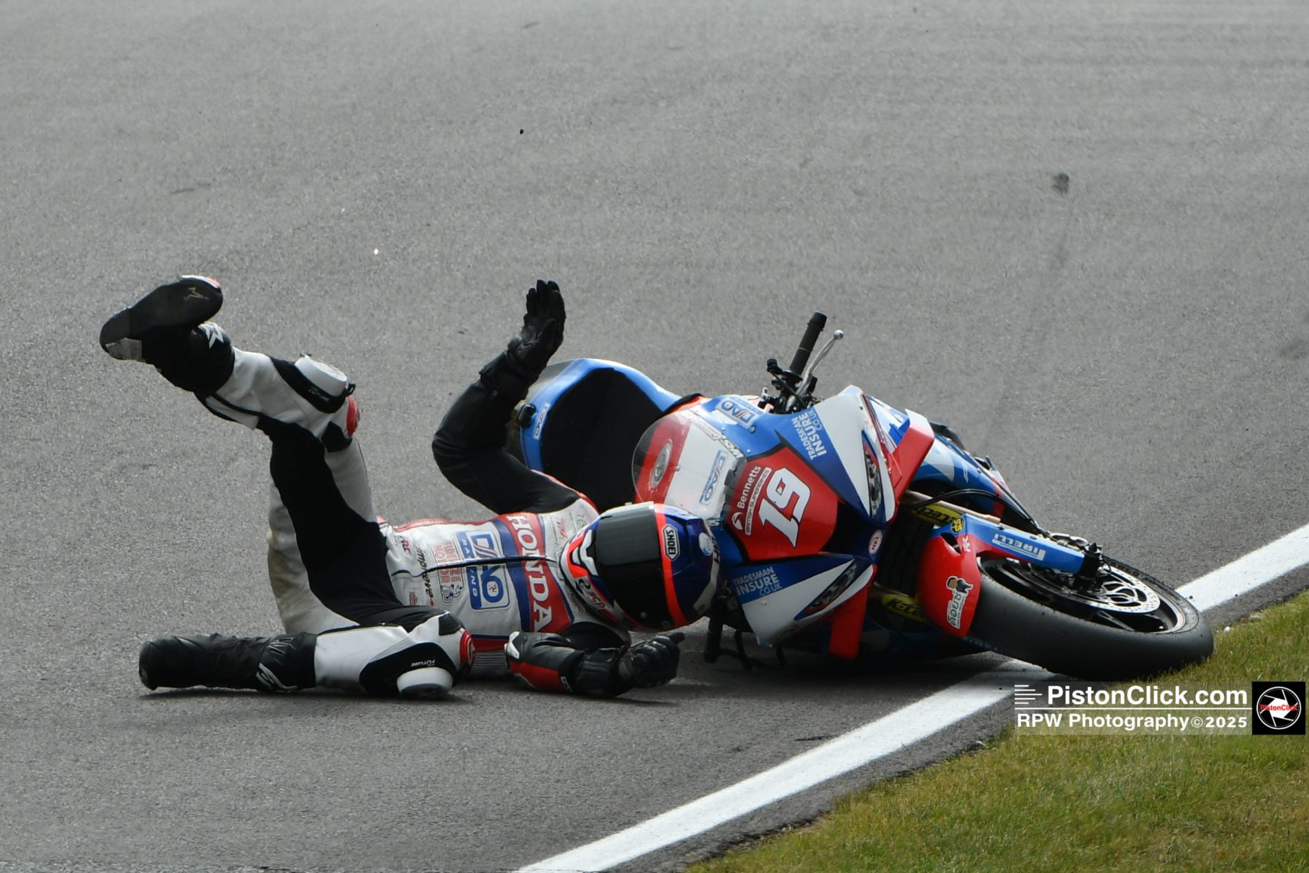 DAO Racing Gabriele Giannini crashes out at the British Superbike meeting at Cadwell Park