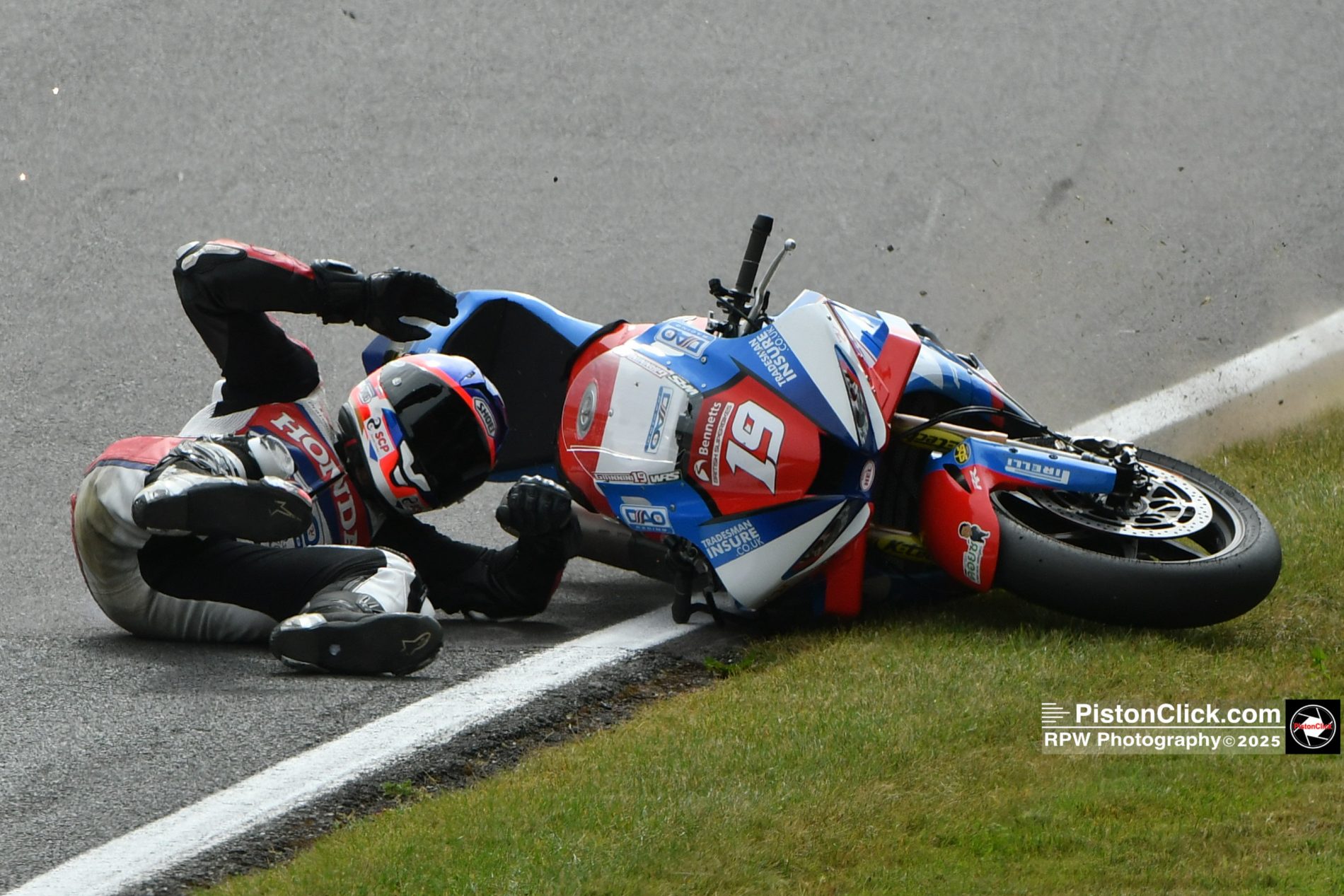 DAO Racing Gabriele Giannini crashes out at the British Superbike meeting at Cadwell Park