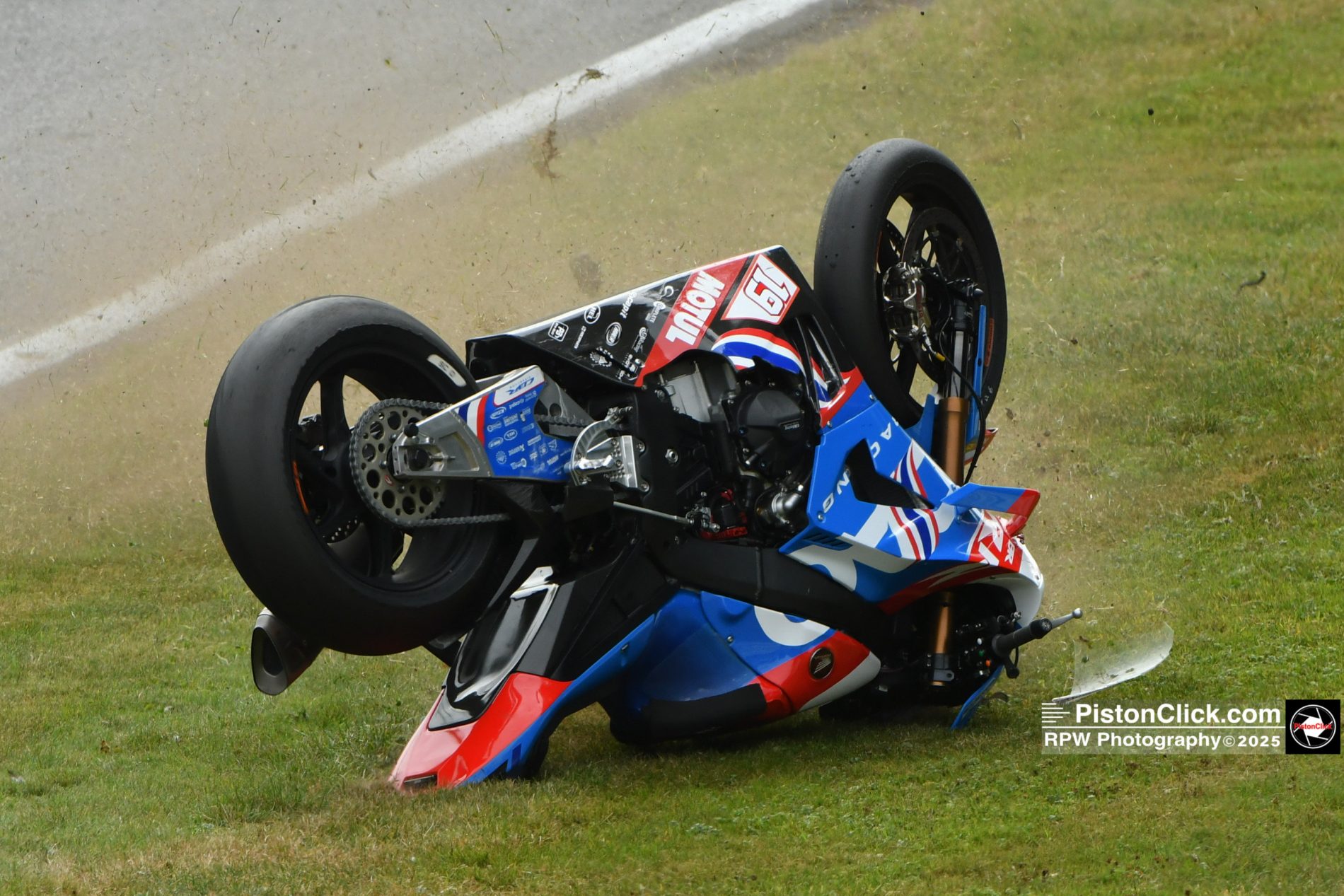 DAO Racing Gabriele Giannini crashes out at the British Superbike meeting at Cadwell Park