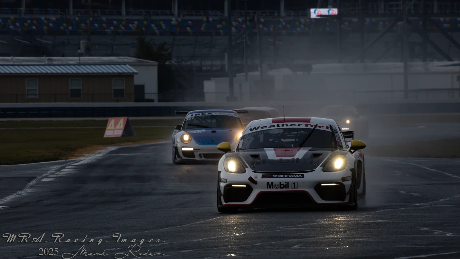 Porsches racing at the Daytona International Speedway Road Course