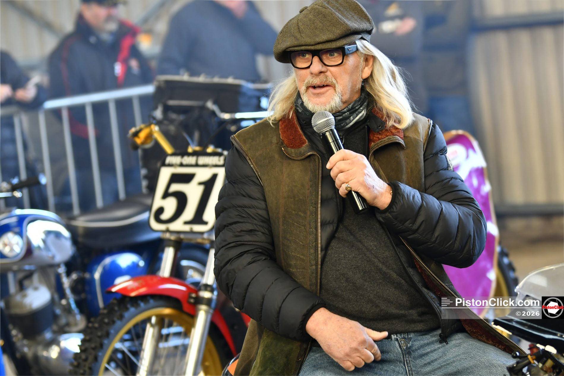 Henry Cole TV presenter at the Newark classic bike show 2026