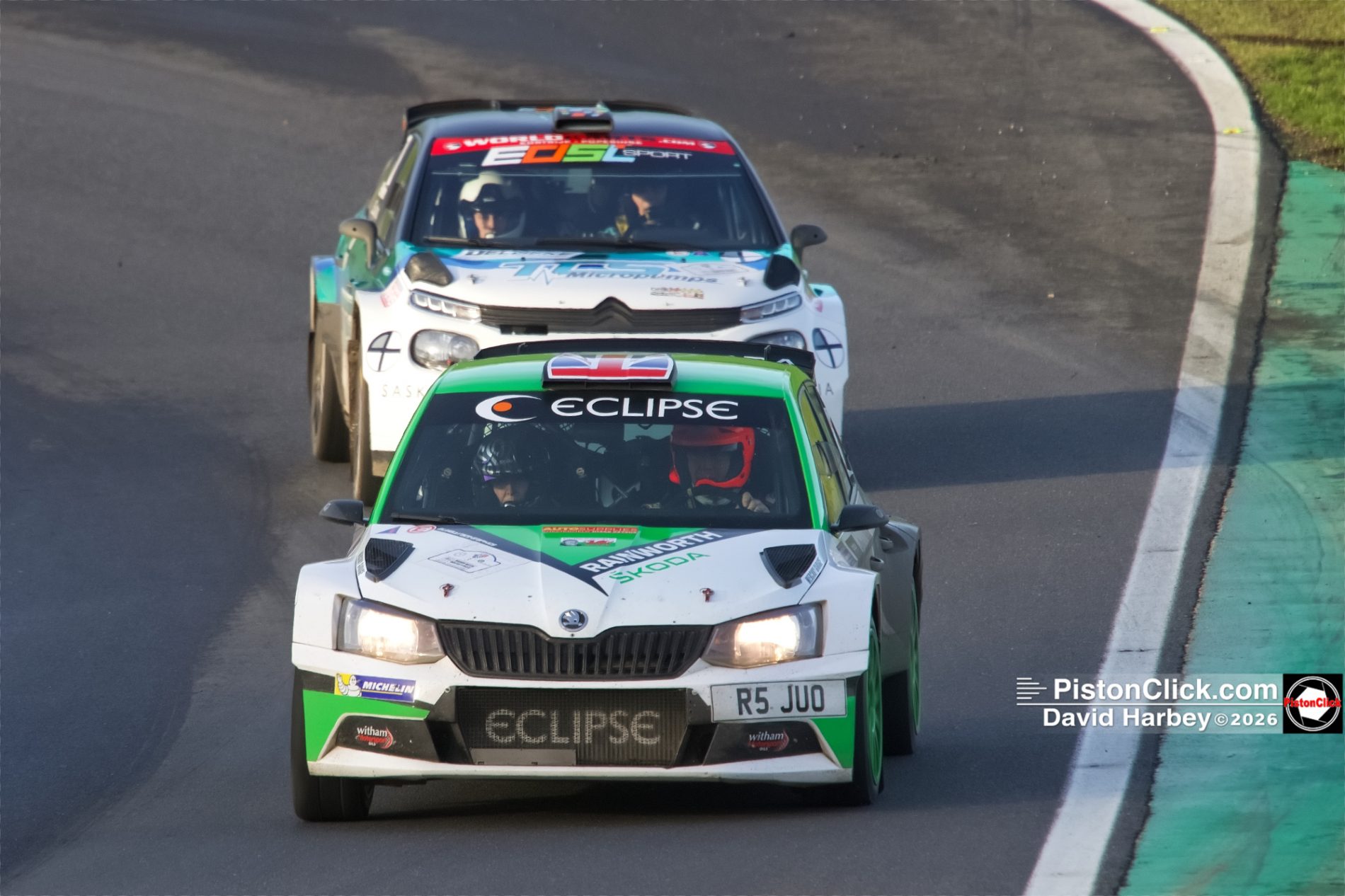 John Griffiths and Emma Morrison rallying in a Skoda Fabia