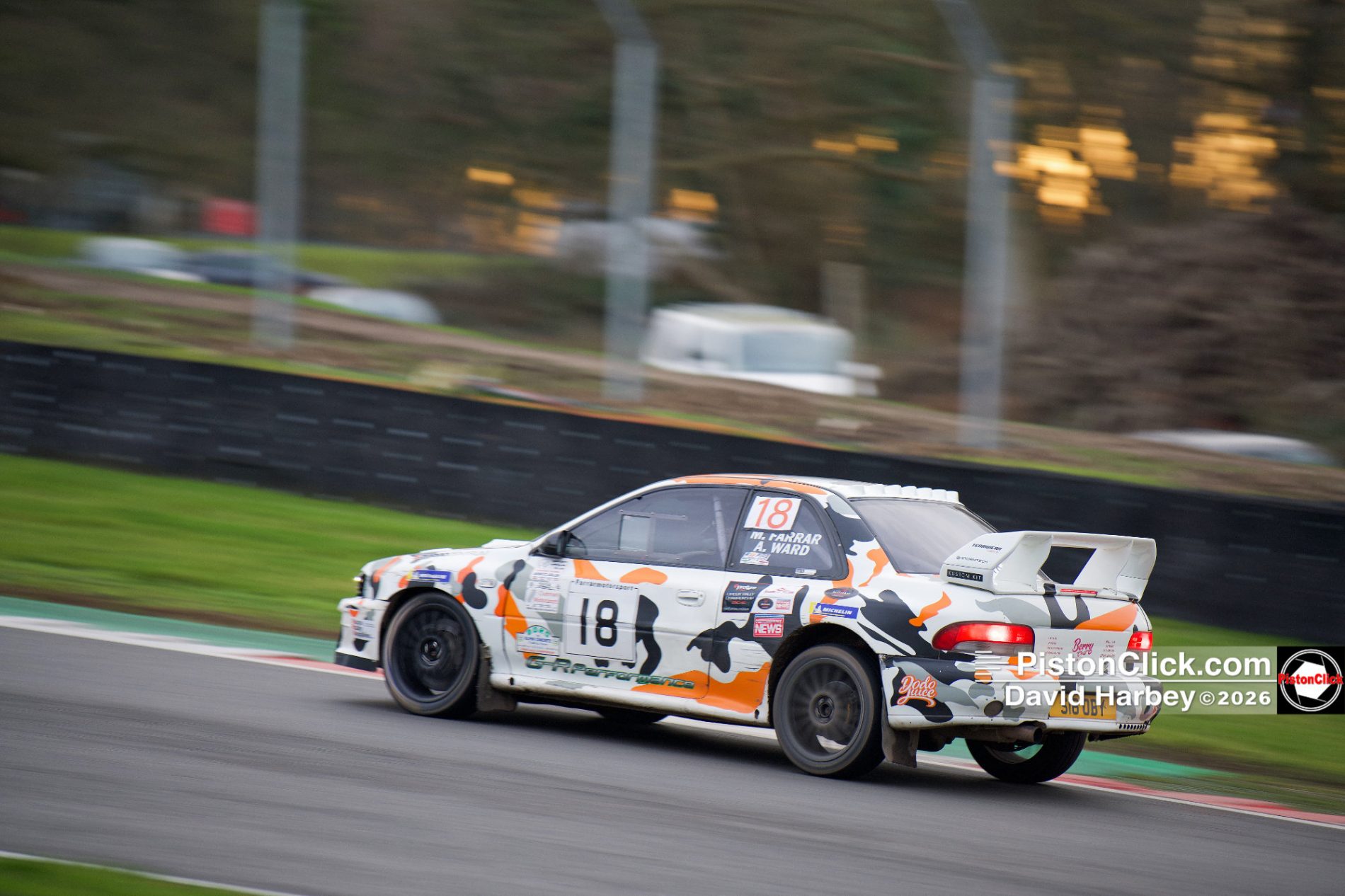 Martin Farrar and Andy Ward rallying the Subaru Impreza at Brands Hatch