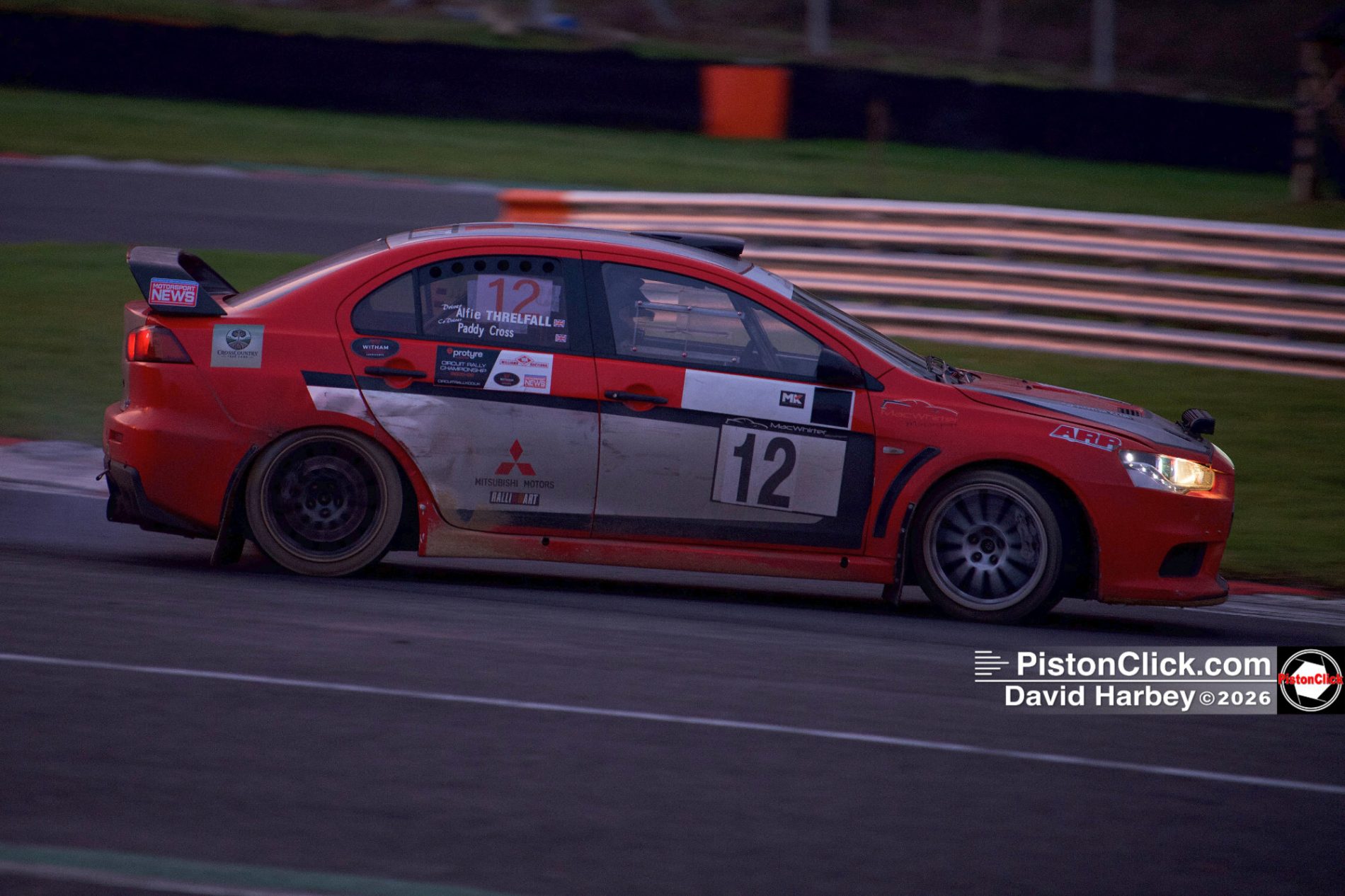 Alfie Threlfall and Patrick Cross in a Mitsubishi Evo X