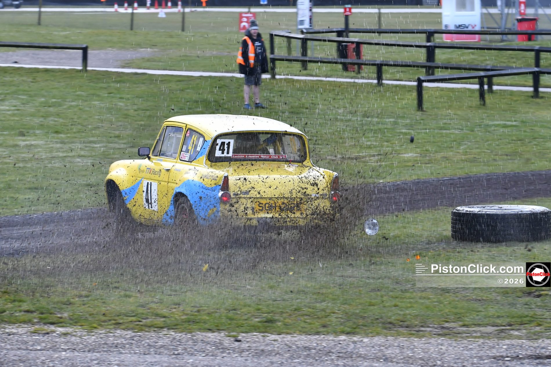 John and Louise Cooledge in the Ford Anglia 105E rallying at Snetterton