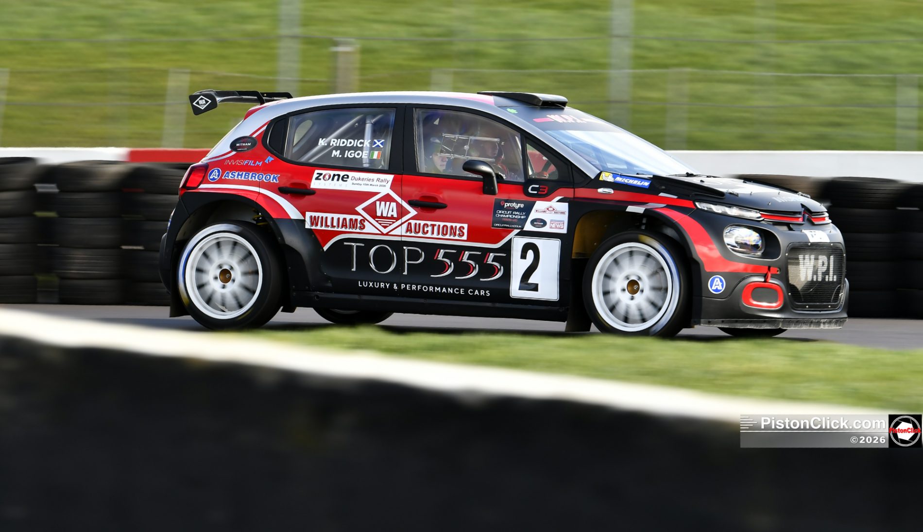 Over all winner of the Donington Park Stage Rally 2026, Michael Igoe and Kirsty Riddick in the Citroen C3 Rally 2.