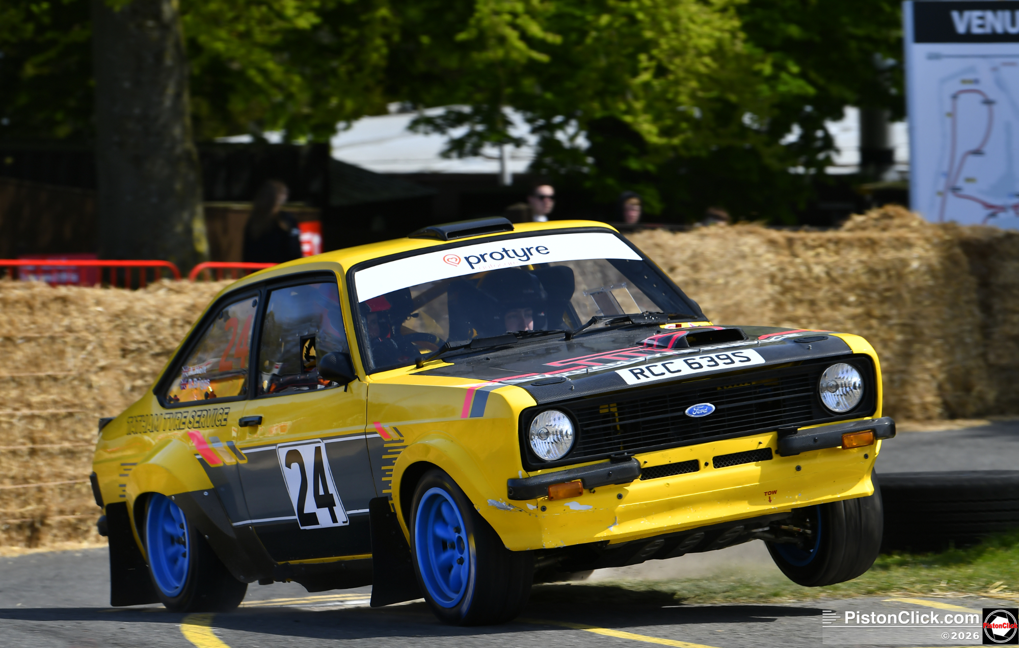 Adam Holt and Daniel Briggs Ford Escort rally car at Cadwell Park