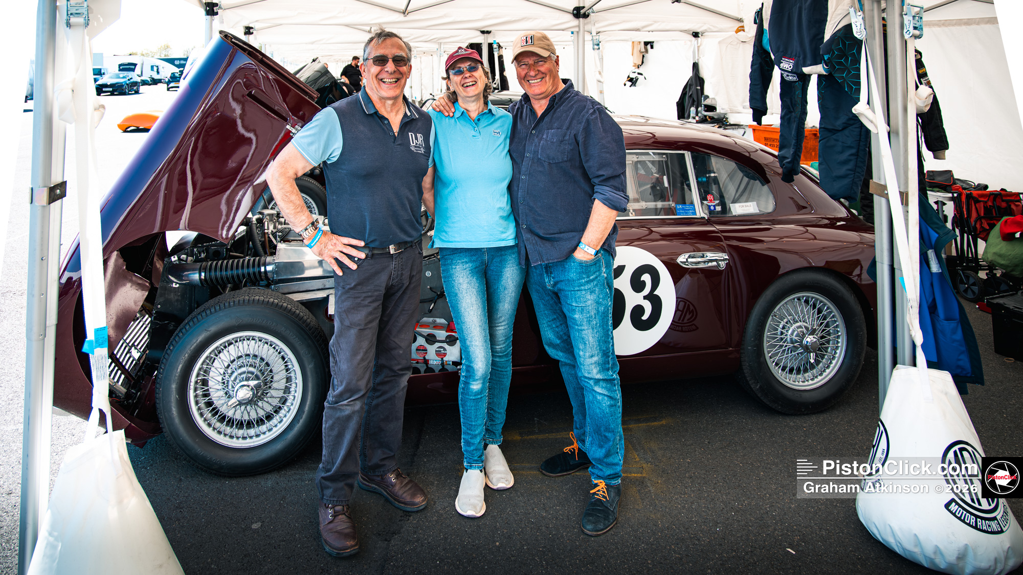 David Reed, Middle Anne Reed and on the right Peter Snowdon with Maureen The Aston Martin DB2