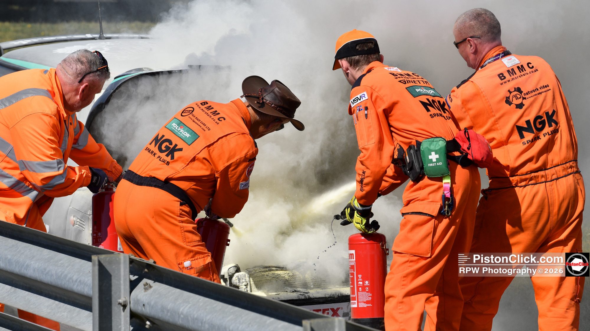 Marshals fight a fie at BTCC Snetterton 2026