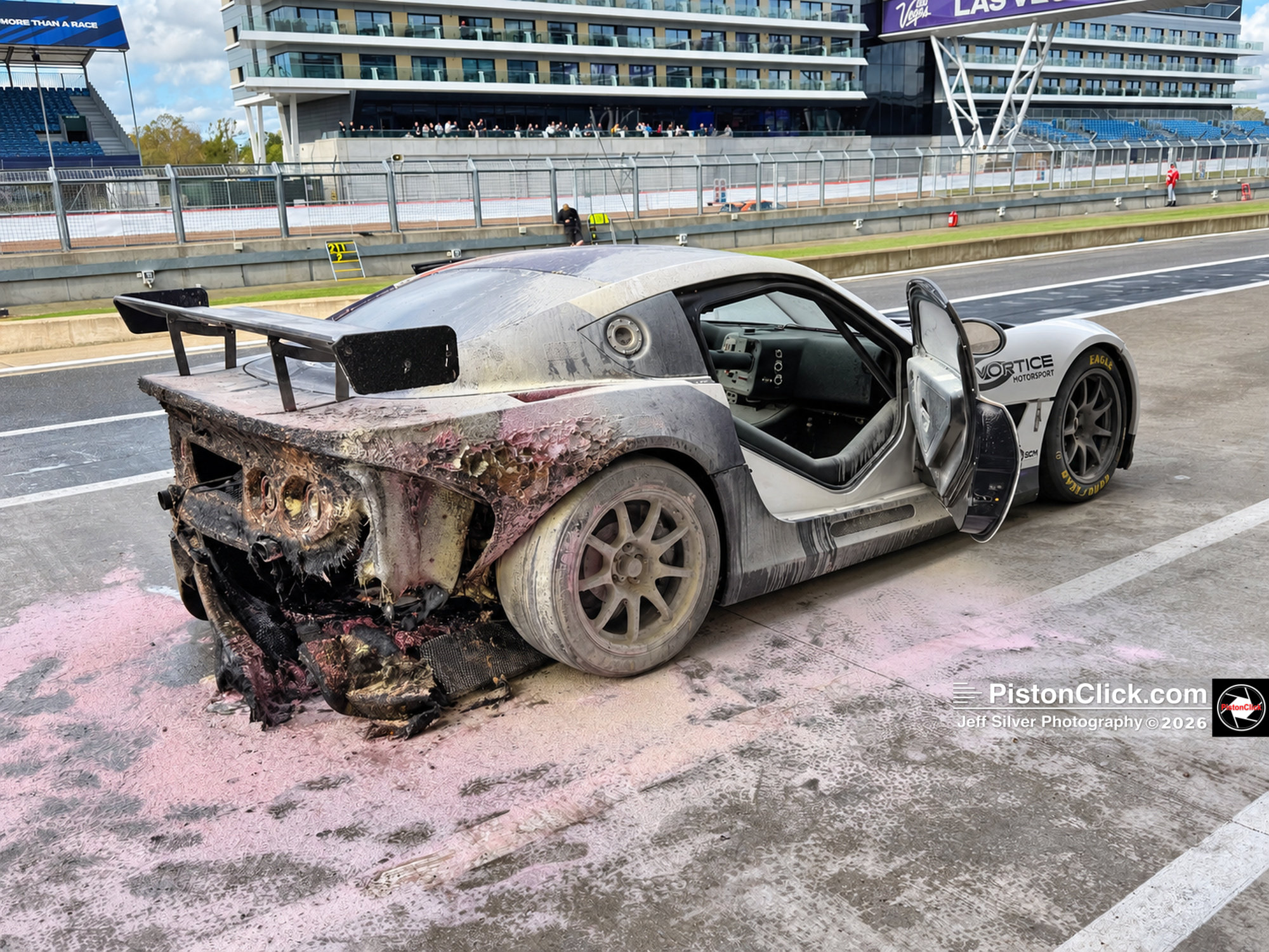 42 Vortice Motorsport Ginetta fire at Silverstone